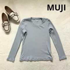 【ムジルシリョウヒン】Mリブ編み 長袖 Tシャツ カットソー 薄手　春秋