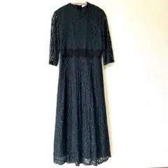 LACE LADIES ダークグリーンレース ワンピース結婚式パーティXLサイズ