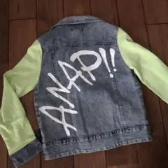 ANAP GiRL バックペイントロゴ異素材切り替えデニムライダースジャケット