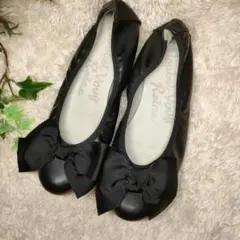 Noubel Voug Relax　ビッグリボンバレエシューズ　黒　23.5cm