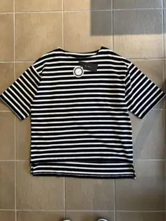Audience バスク天竺フレンチボーダーボートネックTシャツブラックxキナリ