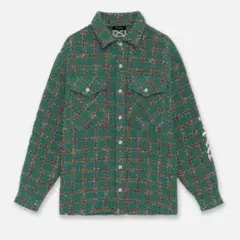 MLVINCE embroidery check tweed shirt