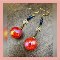 【ピアス イヤリング】レッド×ゴールド　ハンドメイド　ニッケルフリー