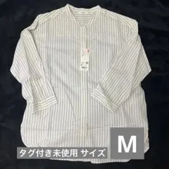 タグ付き未使用 ユニクロ リネンブレンドストライプバンドカラーシャツ（七分袖）
