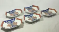 古い 色絵 染付 中皿 5枚
