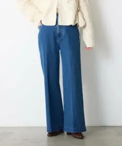 未使用級✨Q.anos ストレッチスラックスデニム ブルー Mサイズ