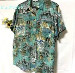 SILK CARESS ピュアシルク100% シャツ　金ボタン　L-XL シャツ