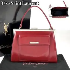 【美品】イヴサンローラン ハンドバッグ がま口 YSL カサンドラ 裏地総柄 赤