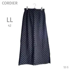 コルディア【42→LL】黒と白のライン♡ロングスカート♡フレアスカート♡シルク混