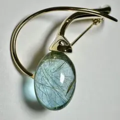 美品✨ ブルー ルチルクオーツ ブローチ ジルコニア付き