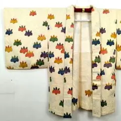 【未使用品】羽織 正絹 カラフル桐文様 金彩 身丈78 裄64 オフホワイト