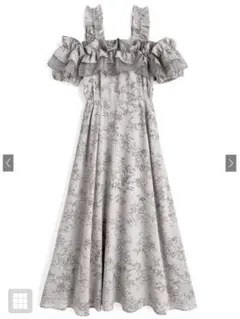 【新品・タグ付き‼️】GRL 花柄フリルオフショルダーフレアワンピース M グレー