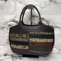 (美品)大人気、インデンヤ、ハンドバッグ、オールレザー、シボ革、パッチワーク、黒