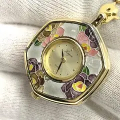 動作未確認　Kayou　クォーツ 懐中時計 花柄 金