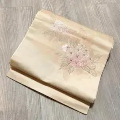 【N738】 名古屋帯 名古屋仕立 白 ピンク 着物・小紋・紬やリメイクなどに