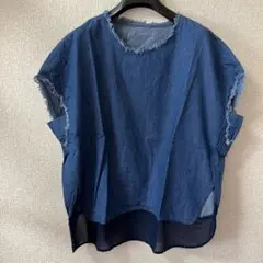デニムシフォン半袖トップス