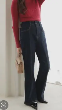 [ 低身長向けサイズ ] ハイウエストセンターシームセミフレアデニムパンツ