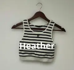 Heather ヘザー ボーダー カップ付き タンクトップ ブラトップ F