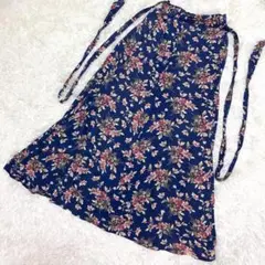 LAURA ASHLEY✨希少　ラップスカート　花柄　リボン付き　フレア　（S）