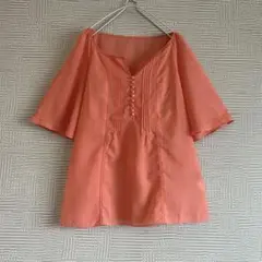 【美品】INDIVI インディヴィ☆ピンタックフレアスリーブブラウス オレンジ
