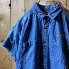 ss4687 ダブルネーム 半袖 デニムシャツ 刺繍