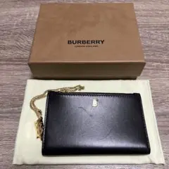 美品 バーバリー チェーン付き コインケース カードケース レザー ブラック