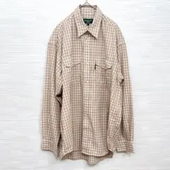 美品★whole earth デサント メンズシャツ Lサイズ チェック柄　麻混