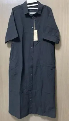 無印良品 スタンドカラー 半袖 ワンピース ダークネイビーＳ