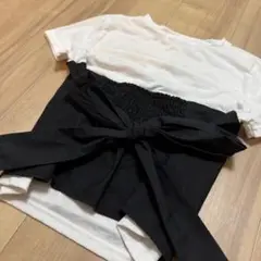 リボン付きシャーリング半袖Tシャツ
