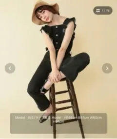 デイシー フリルデニムセットアップ サロペット 黒