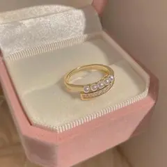 フォーマル♡　リング　ストーン　フリーサイズ　ゴールド　指輪　パール　上品