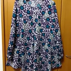 ヒロコビスの紫と青の抽象模様 長袖チュニック
