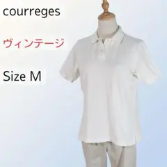 courreges クレージュ 半袖 ポロシャツ レトロ 胸ロゴ刺繍 白 M