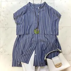 美品 アンタイトル カバリング ストライプ ブラウス 大きいサイズ 44