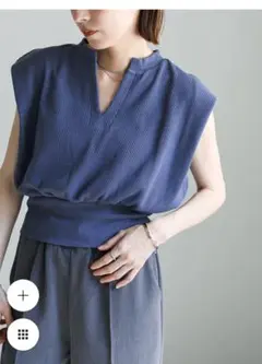 ワッフルフレンチスリーブトップス