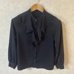 【グラシア】フリル付き黒長袖シャツ　Mサイズ