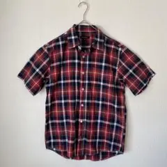 cricross 半袖 シャツ チェック赤柄　綿混　カジュアル　M