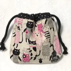 ハンドメイド　ミニ巾着袋　ミヤコカワグチ　猫
