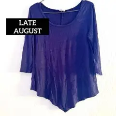【M】 LATE AUGUST 五分袖Tシャツ ネイビー 無地 体型カバー 古着