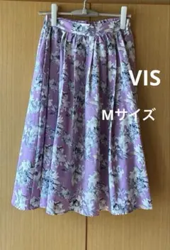 【VIS】フローラルプリント フレアスカート ひざ丈 Mサイズ