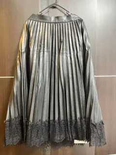 【即日発送】ZARA レザーブラックロングプリーツスカート　レーストリムLサイズ