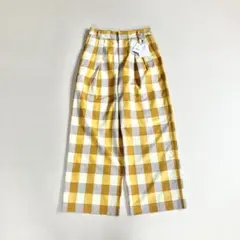 【ROPE】2022年 ハイライズチェックワイドパンツ 38 オレンジ 絹配合
