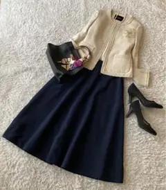 高身長ママ必見♡グリーンレーベル ノーカラー ツイード ジャケット M 入学式