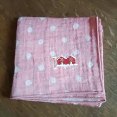 ガーゼハンカチ ピンク 水玉 家刺繍