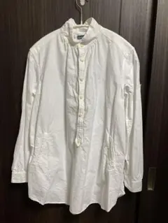 【人気】かぶりシャツ　白 コットン スタンドカラー