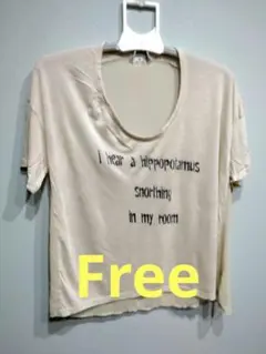 ベージュ メッセージプリント Tシャツ 半袖　Free