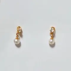 ピンクゴールドピアス ストーン パール付