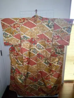 美品　洗える着物　小紋　袷　花柄　まり柄