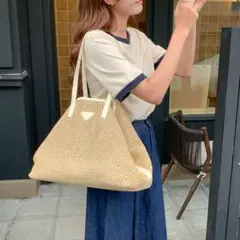 レザーメッシュトートバッグ　ホワイト　カゴバッグ