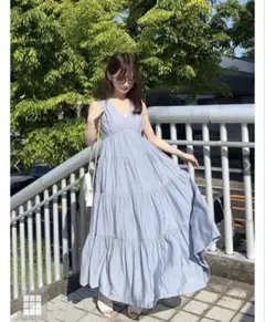 【GRL】リボン付きVネックノースリーブティアードワンピース(k8975a)